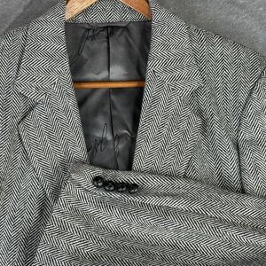 Vtg Joe Namath Signature Sport Coat 42L‎ Black Herringbone Wool 2-Button Jacket